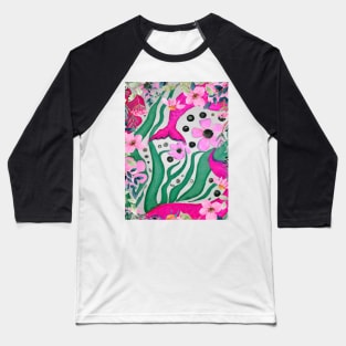 Wonderful Pink Whales Swimming in Botanical Bliss Baseball T-Shirt